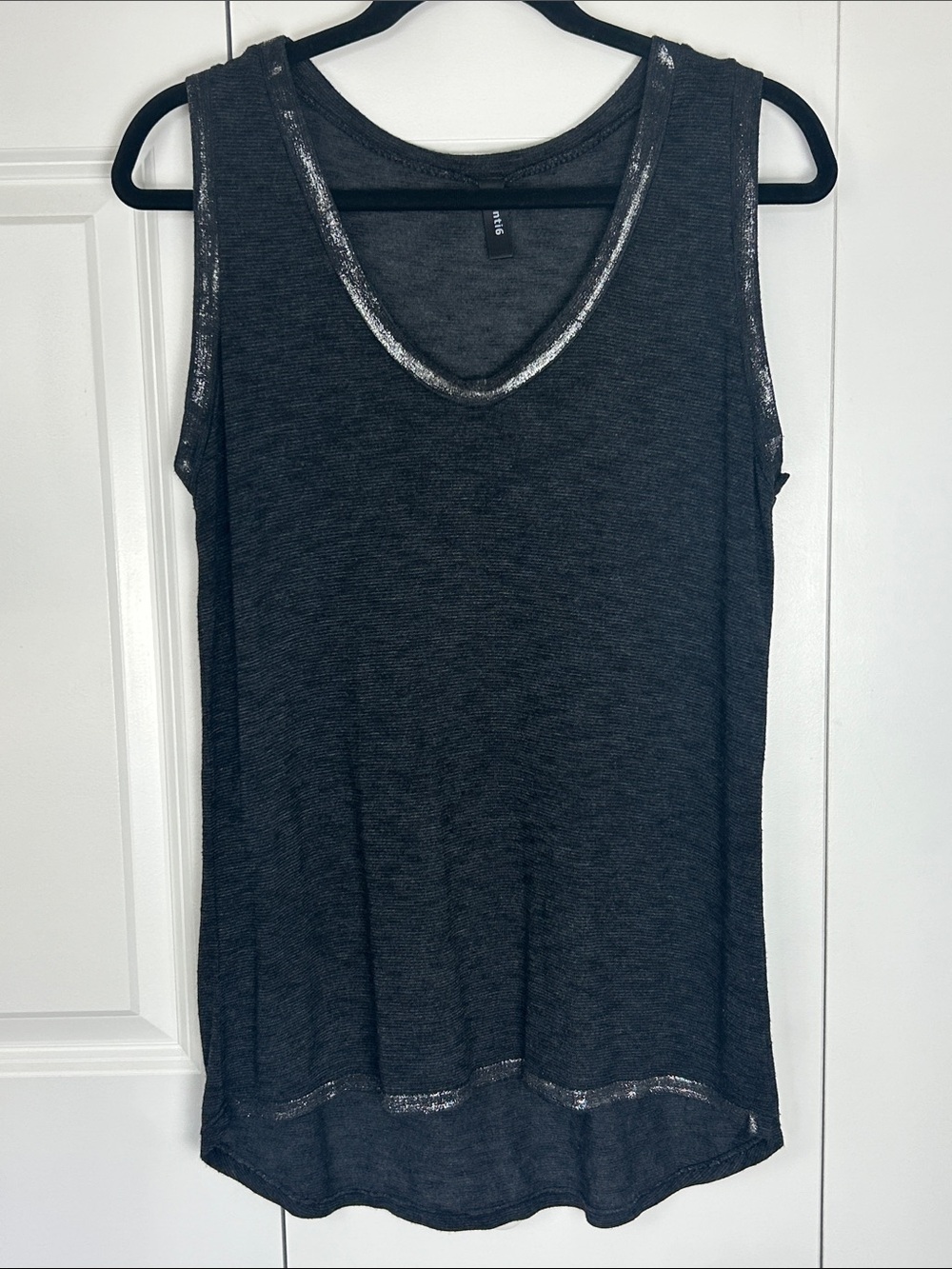 Venti6 Charcoal Metallic-Trim Sleeveless Tank